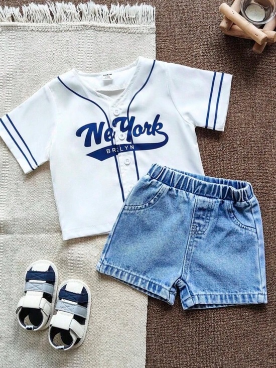 Other - Toddler Boy New York Graphic Baseball Tee & Denim Shorts Set - 12-18M